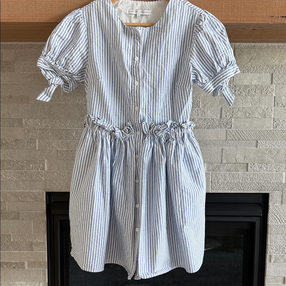 English Factory Blue & White Striped Button-Down Mini Dress